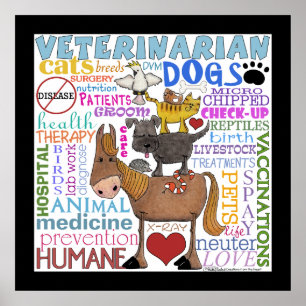 Veterinair-Subway Art Vet Termen met Grens Poster