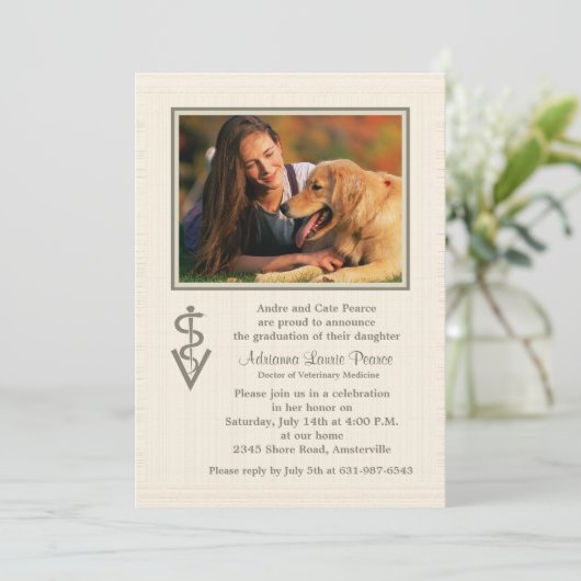 Veterinair Symbool Afstuderen Fotouitnodiging Kaart (Staand voorkant)