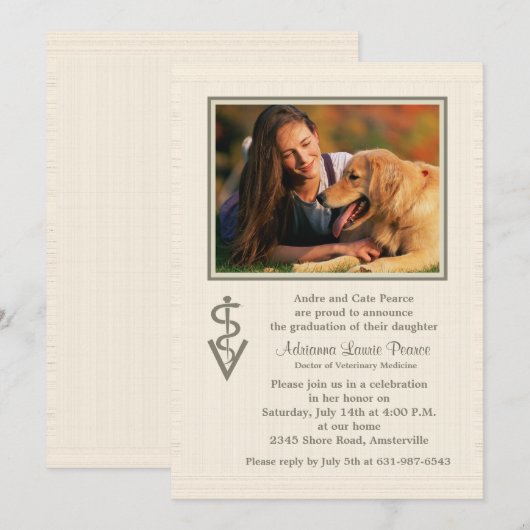 Veterinair Symbool Afstuderen Fotouitnodiging Kaart (Voorkant / Achterkant)