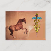VETERINAIR SYMBOOL VAN RODE HORSE EN GOUDE CADUCEU VISITEKAARTJE (Achterkant)