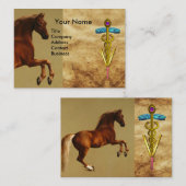 VETERINAIR SYMBOOL VAN RODE HORSE EN GOUDE CADUCEU VISITEKAARTJE (Voorkant / Achterkant)
