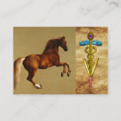 VETERINAIR SYMBOOL VAN RODE HORSE EN GOUDE CADUCEU VISITEKAARTJE (Achterkant)