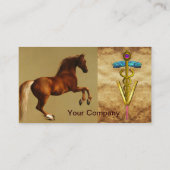 VETERINAIR SYMBOOL VAN RODE HORSE EN GOUDE CADUCEU VISITEKAARTJE (Achterkant)