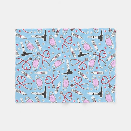 Veterinair technicus Pattern Blue Fleece Deken (Voorkant (Horizontaal))