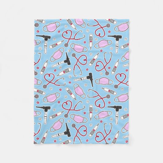 Veterinair technicus Pattern Blue Fleece Deken (Voorkant)