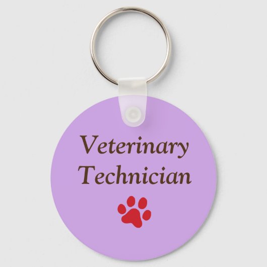 Veterinair technicus/Red Paw Print/Paars Sleutelhanger (Voorkant)