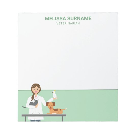 Veterinair Vrouw met dieren en aangepaste tekst Notitieblok (Voorkant)