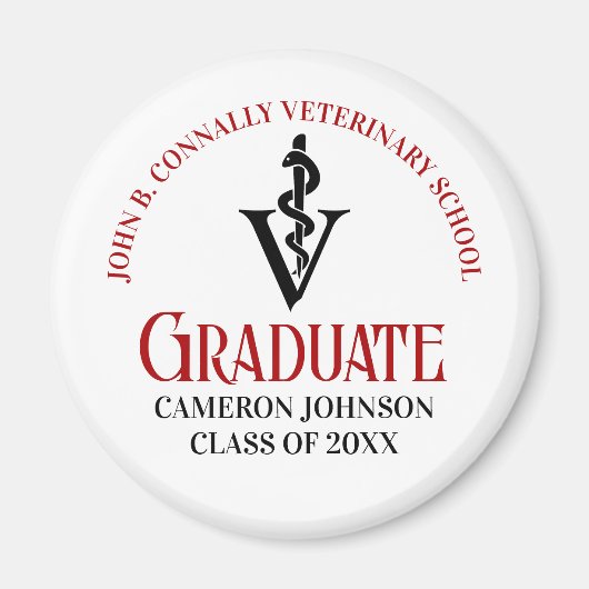 Veterinaire Caduceus Custom Red Black Afstuderen Magneet (Voorkant)