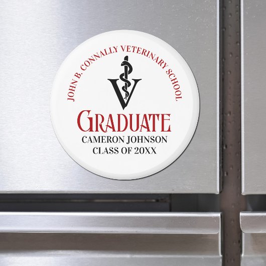 Veterinaire Caduceus Custom Red Black Afstuderen Magneet