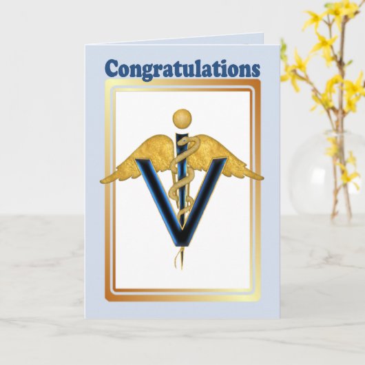 Veterinaire Caduceus - Gefeliciteerd Kaart (Gele Bloem)