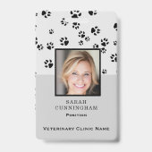 Veterinaire Clinic Cute Paw Print Photo ID Badge (Back)