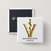Veterinaire Geneeskunde Elegant Goud V Vet Asclepi Vierkante Button 5,1 Cm (Voorkant /achterkant)