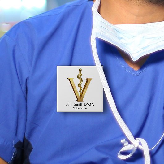 Veterinaire Geneeskunde Elegant Goud V Vet Asclepi Vierkante Button 5,1 Cm