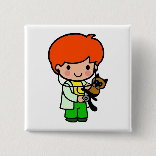 Veterinaire jongen vierkante button 5,1 cm (Voorkant)