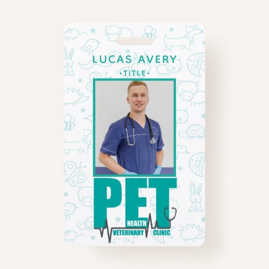 Veterinaire kliniek Foto Modern Blauw Badge (Voorkant)