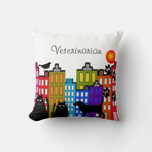 Veterinaire Pillow Whimsical Animal Art Kussen (Voorkant)