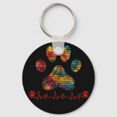 Veterinaire regenboogpaw — Afdrukhartslag Vet Tech Sleutelhanger (Voorkant)