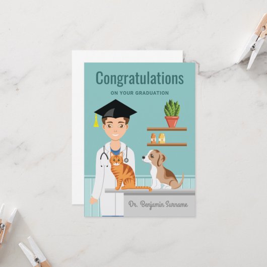 Veterinaire student DVM Afstuderen gefeliciteerd Kaart (Voorkant / Achterkant in situ)