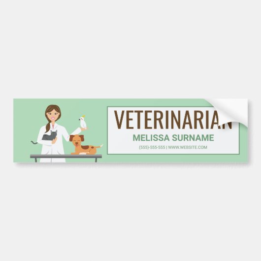 Veterinaire Vrouw en Dieren en aangepaste tekst Bumpersticker (Voorkant)