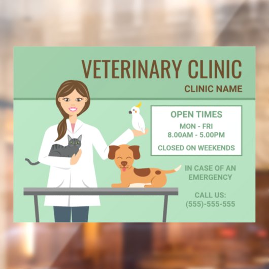 Veterinaire Vrouw en Dieren - Klinische Open Times Raamsticker (Vel 2)