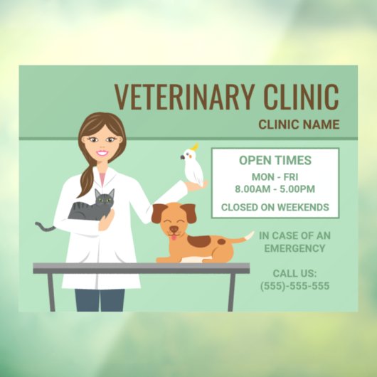 Veterinaire Vrouw en Dieren - Klinische Open Times Raamsticker (Vel 3)