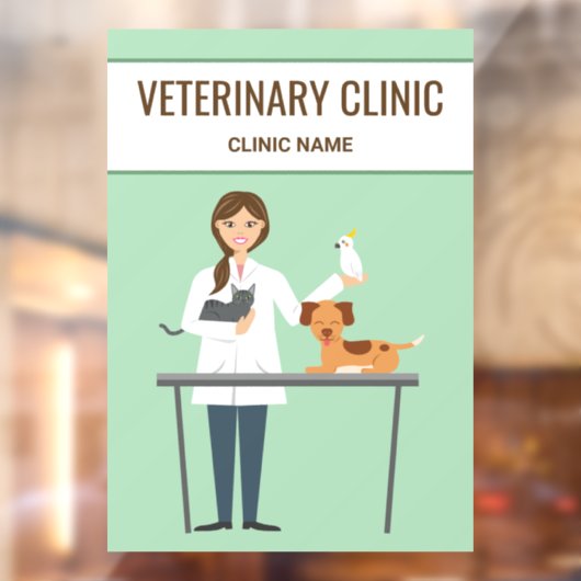 Veterinaire vrouw en dieren op groen raamsticker (Vel 2)