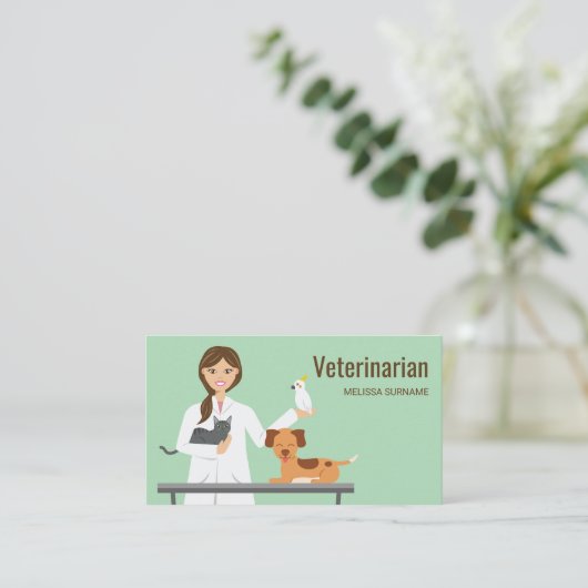 Veterinaire vrouw met animatielijn visitekaartje (Staand voorkant)