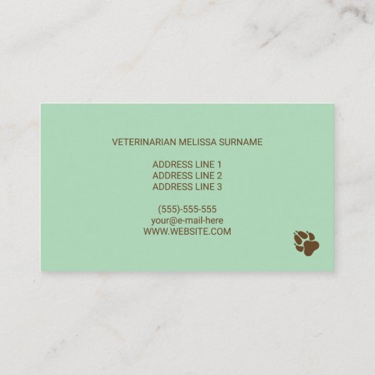 Veterinaire vrouw met animatielijn visitekaartje (Achterkant)