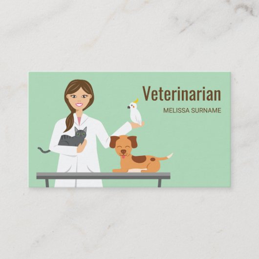 Veterinaire vrouw met animatielijn visitekaartje (Voorkant)