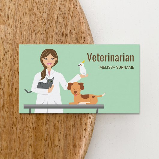 Veterinaire vrouw met animatielijn visitekaartje