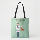 Veterinaire vrouw met dieren en aangepaste tekst tote bag (Voorkant)