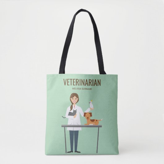 Veterinaire vrouw met dieren en aangepaste tekst tote bag (Voorkant)