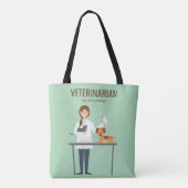 Veterinaire vrouw met dieren en aangepaste tekst tote bag (Achterkant)