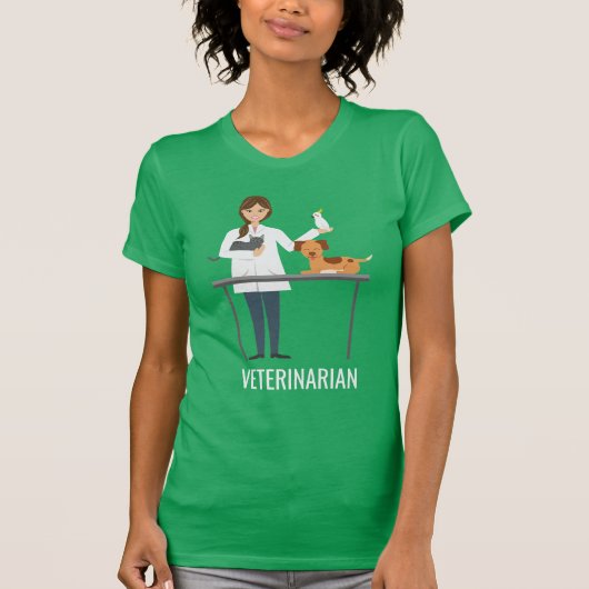 Veterinaire vrouw met dieren en tekst t-shirt (Voorkant)