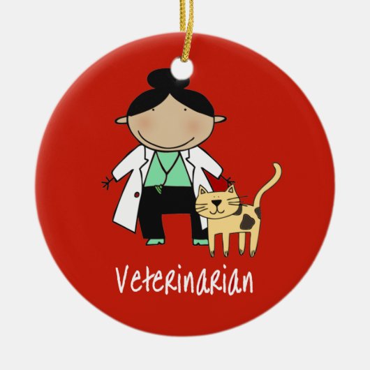 Veterinaire Vrouw met gepersonaliseerde kat Keramisch Ornament (Voorkant)