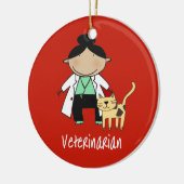 Veterinaire Vrouw met gepersonaliseerde kat Keramisch Ornament (Links)