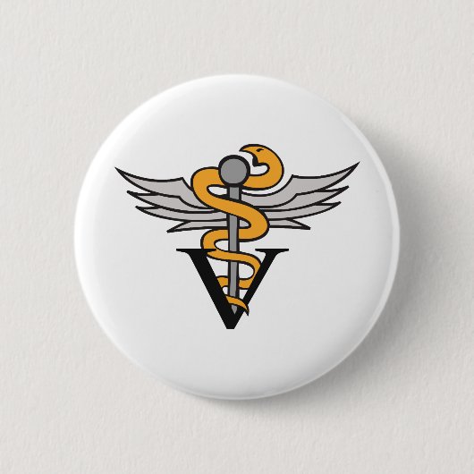 VETERINARIAANSE CADUCEUS RONDE BUTTON 5,7 CM (Voorkant)