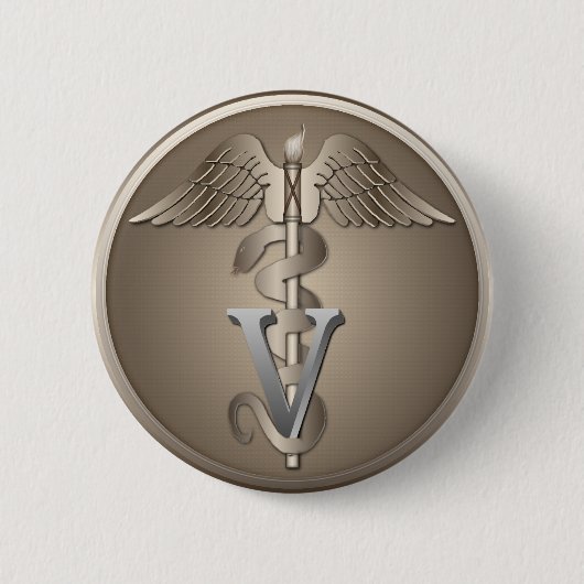 Veterinarian Caduceus Ronde Button 5,7 Cm (Voorkant)