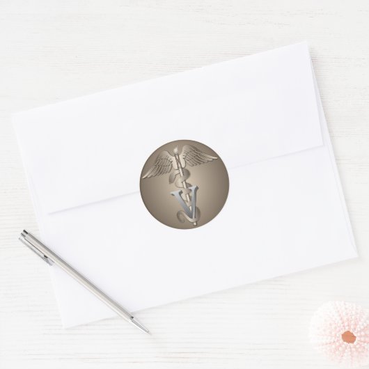 Veterinarian Caduceus Ronde Sticker (Envelop)