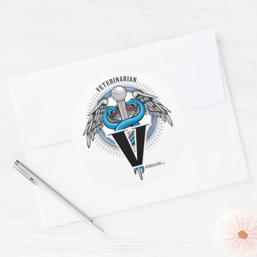 Veterinarian Caduceus Ronde Sticker (Envelop)