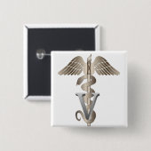 Veterinarian Caduceus Vierkante Button 5,1 Cm (Voorkant /achterkant)