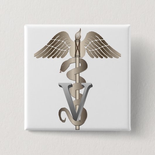 Veterinarian Caduceus Vierkante Button 5,1 Cm (Voorkant)