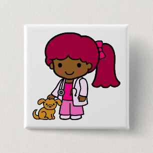 Veterinarian Girl Vierkante Button 5,1 Cm