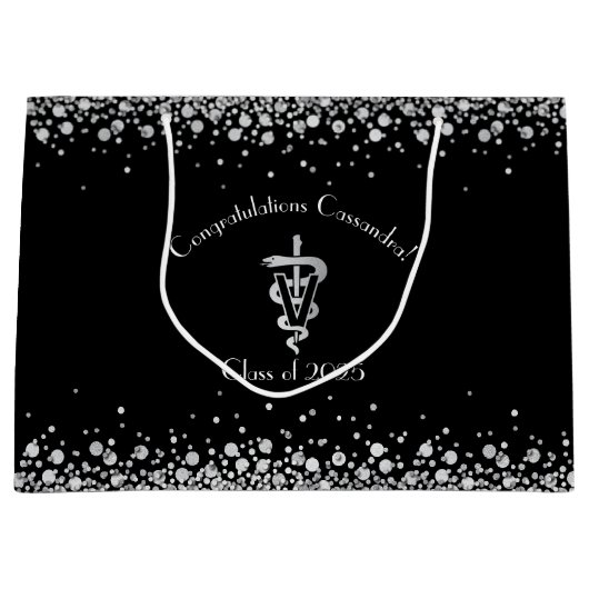 Veterinarian Graduation Black Silver Groot Cadeauzakje (Voorkant)