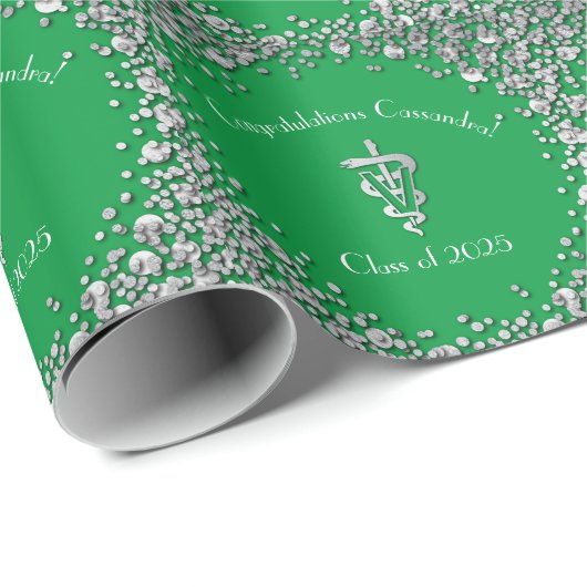 Veterinarian Graduation Green Silver Cadeaupapier (Rol Hoek)