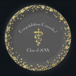 Veterinarian Graduation Grey Gold Papieren Bordje<br><div class="desc">Celebrate the new graduate from veterinarian school with this gold and grey vet caduceus graduation design!  Elegant with gold confetti accents!  Perfect for anyone graduating as a vet with their doctor of veterinary medicine of DVM,  or VMD degree.</div>
