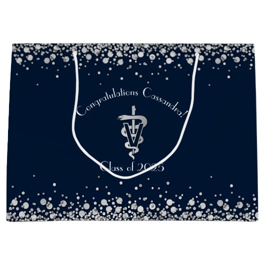 Veterinarian Graduation Navy Blue Silver Groot Cadeauzakje (Voorkant)