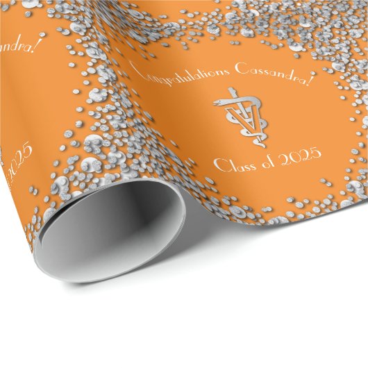 Veterinarian Graduation Orange Silver Cadeaupapier (Rol Hoek)