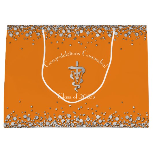 Veterinarian Graduation Orange Silver Groot Cadeauzakje (Voorkant)