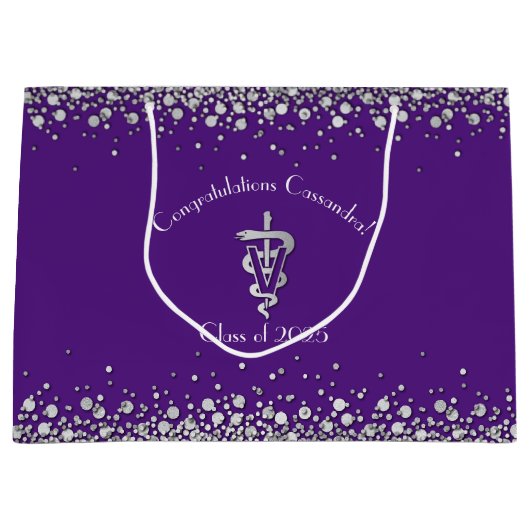 Veterinarian Graduation Purple Silver Groot Cadeauzakje (Voorkant)